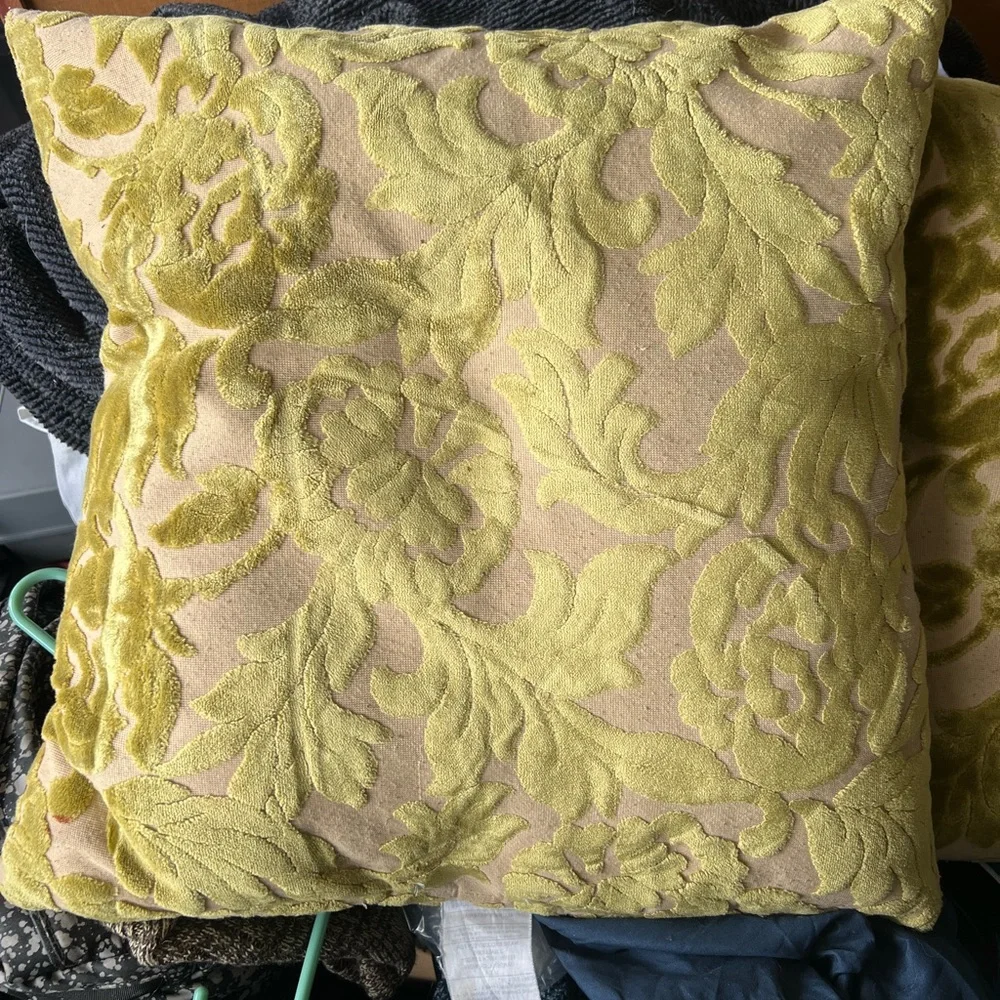 Z gallerie pillows set of 2 green and Tan Velvet Burnout Pattern